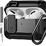 Olytop for Airpods Pro 2/1 Case Cover 2019/2022/2023, [Secure Lock] Armor Cool Airpod Pros 2nd/1st Generation with Cleaner Pen - Rugged Protective Shockproof Skin for Men with Keychain - Black