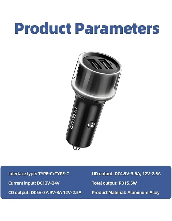 Oraimo OCC-1152D Highway 15.5w Dual Fast Charging Car Adapter - Black