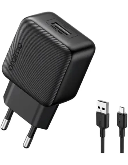 شاحن حائط سريع الشحن مع كابل ميكرو OCW-1111EM - محول طاقة USB صغير 2 امبير، توافق عالمي، شحن مستقر وآمن للموبايلات الذكية والتابلت والمزيد من اور