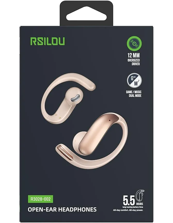 Rsilou R3028 Open-Ear Bluetooth Earbuds, Up to 22H Battery Life, Bluetooth 6.0, 12mm Drivers, Ultra-Light 6g Design, Tuned Sound Quality, Touch Controls, 1 Year Local Warranty (rose gold)