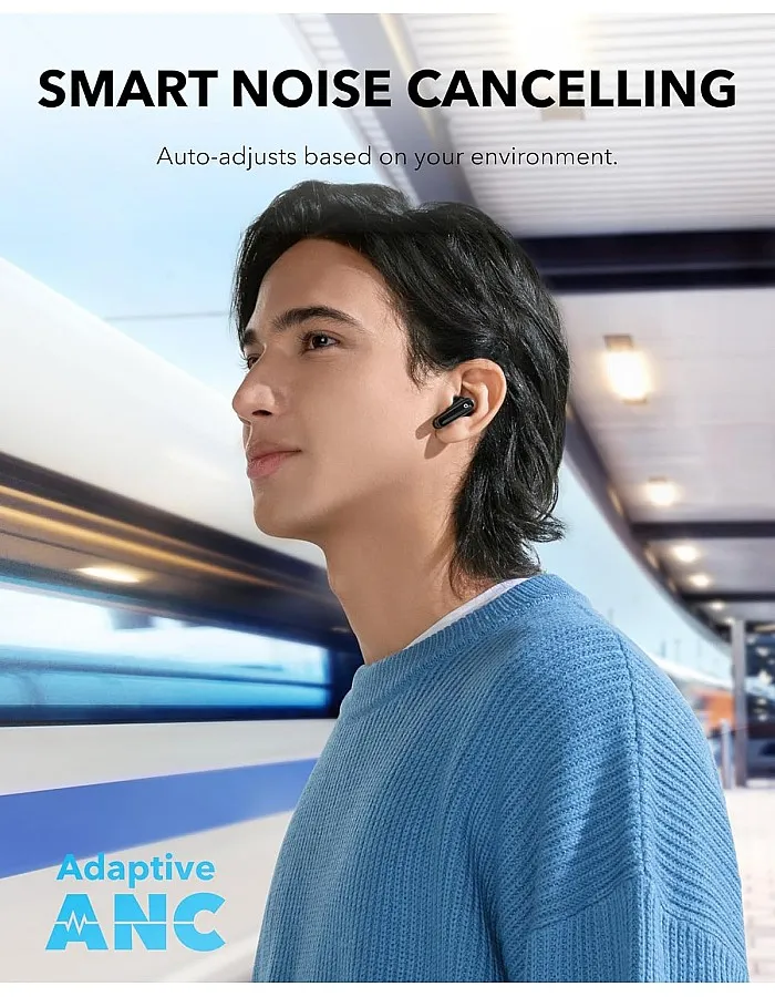 Soundcore P40i by Anker, Noise Cancelling Wireless Earbuds, Adaptive Noise Cancelling to Environments, Heavy Bass, 60H Playtime, 2-in-1 Case and Phone Stand, IPX5, Wireless Charging, Bluetooth 5.3