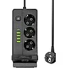 1080 Power Strip 3 Outlets 5 Vertical USB Ports with Wireless Charging Pad 2500W 220V 250V Detachable Switch Charging Station for Office Home 750℃ Flame Retardant (Black)
