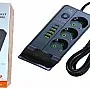 1080 Power Strip 3 Outlets 5 Vertical USB Ports with Wireless Charging Pad 2500W 220V 250V Detachable Switch Charging Station for Office Home 750℃ Flame Retardant (Black)
