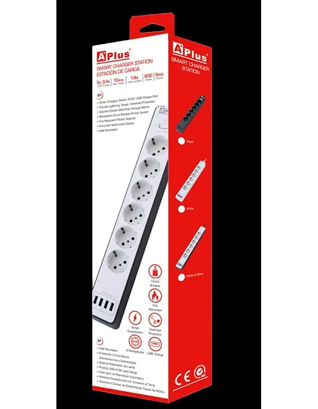 10A Smart Power Strip with Fire Bench Protection and Breakout Circuit 6 Outlets Smart Charging Station for Smart Devices 4 Charging Outlets