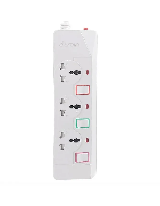2B PS073 | Etrain 16A Power Strip | 3 AC Outlets | 1.5 m Cable | Overload Protection