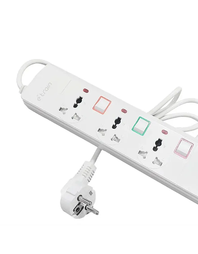 2B PS073 | Etrain 16A Power Strip | 3 AC Outlets | 1.5 m Cable | Overload Protection