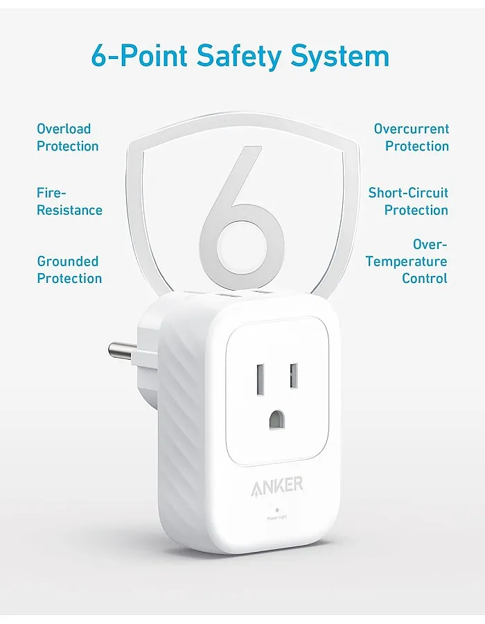 Anker European Travel Plug Adapter USB C 15W, International Power Plug with 2 AC Outlets, 2 USB C, and 1 USB A Port, Ideal for iPhone15, iPad Air, and More, Compact for Travel, Cruise (TUV Listed)