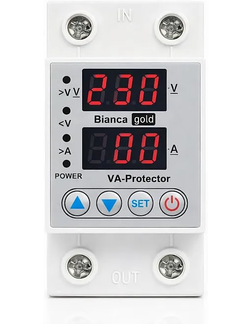 Electrical Protector with 2 Volt and Amp Displays – 80 VA – Protect Devices from Electricity Fluctuations – LED Digital Display – Compatible with Home Appliances - SP3-80VA