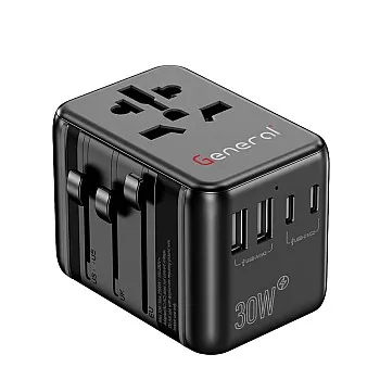 General GP Universal Travel Adapter – All-in-One International Plug Charger with USB-A & Type-C Ports, Fast Charging for Phones, Tablets & Laptops – AC Socket Compatible with UK/EU/US/AUS Plugs (30W)