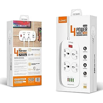 LDNIO Four Independent Switch Sockets Household Plug Power Strip With 3 Powerful Auto ID USB Ports, One 18W QC3