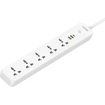 LDNIO SC5319 Multi Socket Extension Lead with 5 AC 3 USB Power Socket Plug Extender 2M Wall Mountable Universal Power Strip - White