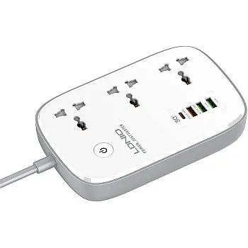 LDNIO SCW3451 WIFI Smart Power Strip with 3 Universal AC Ports 1 PD, 1 QC3.0 and 2 Auto ID Ports - White and Grey