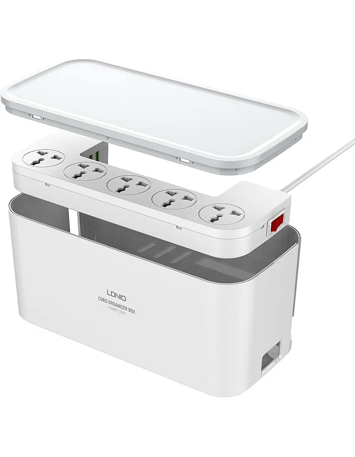 LDNIO SCW5354 Management Power Strip Box 5 port 3USB Wireless Charger Power Cord 2M - White