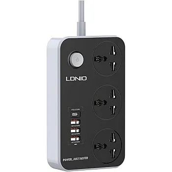 Ldnio SC3412 Power Strip With 3 Ways Power Socket (4 USB Port 38W, Fast Charging USB-C) 2500 Watt - Multi Color