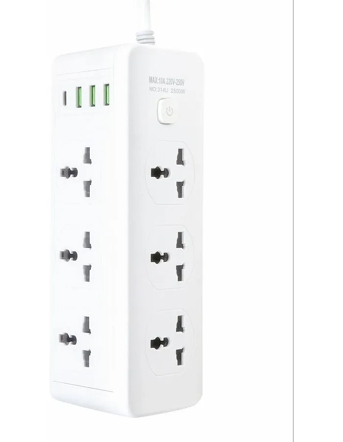 Power Strip 6 Outlets 2500W Max 10A Power Strip with USB Outlets Plus TYPE-C Output for Charging Electronic Devices (6 Power Outlets & 3 USB Output & TYPE-C)