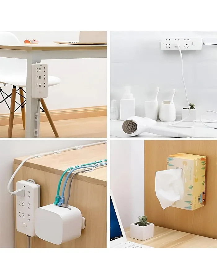 Punch-Free Self Adhesive Electrical Connector, Wall Plug Adapter, Reusable Wall Mount or Desk, Ideal for Wi-Fi Devices, Remote Controls, Tissue Box Storage