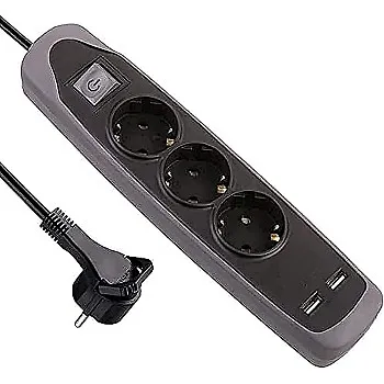 مشترك كهرباء يحتوي 3 مقابس ومنفذي USB معتمدين بلون اسود من اي لوك