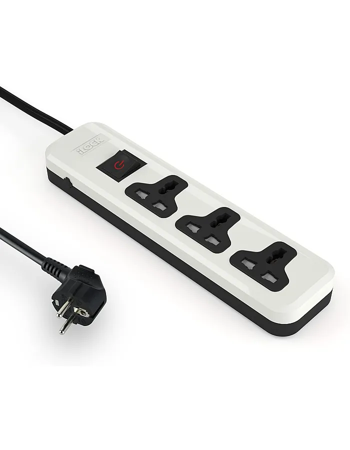 iLOCK power strip 3 universal outlets with switch (white)