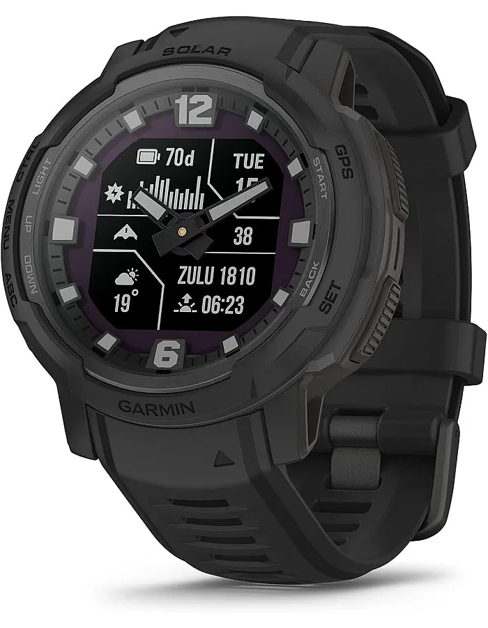 Garmin Instinct Crossover Solar - Tactical Edition, Rugged Hybrid Smartwatch with Solar Charging Capabilities, Tactical-Specific Features, Analog Hands and Digital Display, Black