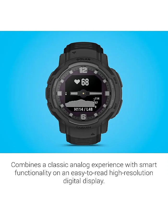 Garmin Instinct Crossover Solar - Tactical Edition, Rugged Hybrid Smartwatch with Solar Charging Capabilities, Tactical-Specific Features, Analog Hands and Digital Display, Black