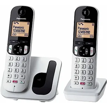 Panasonic KX-TGC252SPS Digital Wireless Phone, Base Unit and 2 Headphones, Call ID and Blocking, Speaker, Eco Mode, Evolved Alarm Clock, LCD Display, Silver