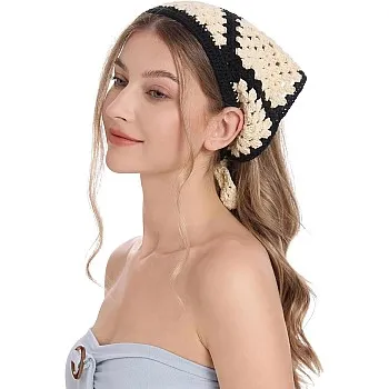 ZLYC Women Cotton Triangle Head Scarf Crochet Hair Bandanas Handmade Kint Turban (Solid Beige)