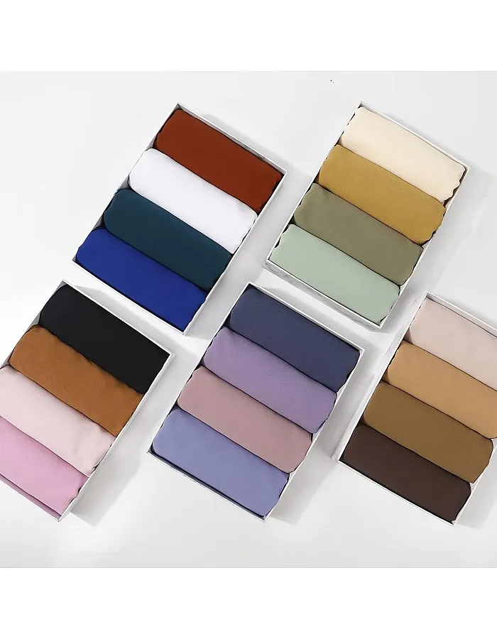 Febfim 4 PCS Muslim Women Soft Premium Solid Chiffon Hijab Scarves Shawl Long Scarf Wrap Scarves with Gift Box
