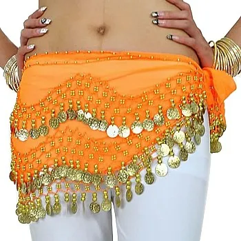 The Turkish Emporium Chiffon 3 Row Belly Dance Hip Scarf Coin Belt with 128 coins