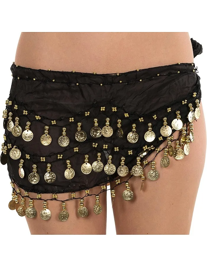 The Turkish Emporium Chiffon 3 Row Belly Dance Hip Scarf Coin Belt with 128 coins
