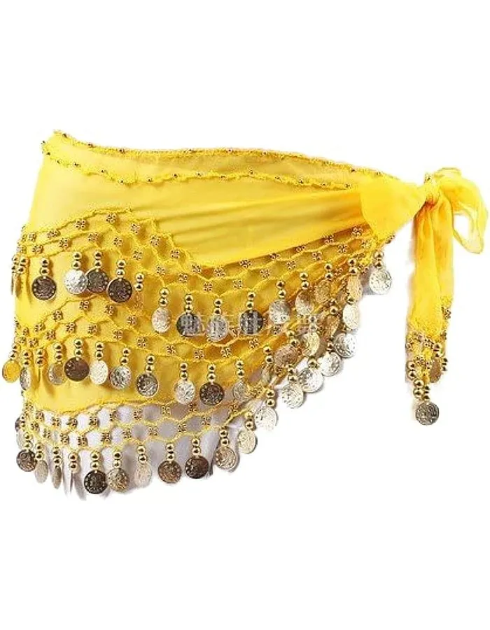 The Turkish Emporium Chiffon 3 Row Belly Dance Hip Scarf Coin Belt with 128 coins