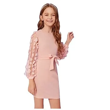 Girls Dress with Mesh Belt with Mesh Sleeves