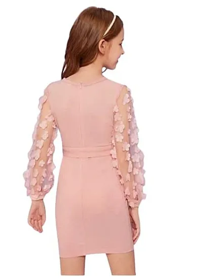 Girls Dress with Mesh Belt with Mesh Sleeves