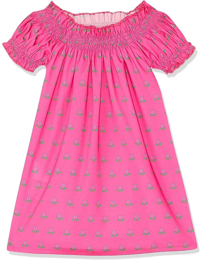 Naga Homme girls A shap Off shoulder w/smoked elastic Printed dress Casual Dress
