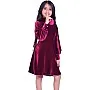 Pearl Slim Dress for Girls, Velvet Long Sleeve (RED, BLACK, EMERALD GREEN, NAVY BLUE AND DEEP FUCHSIA)
