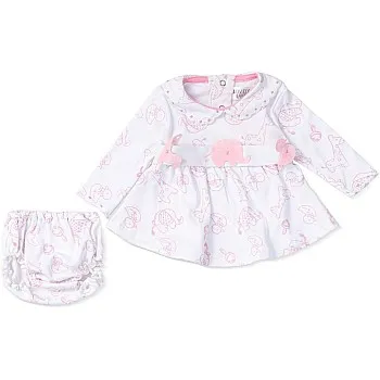 lovely land girls white dress with pink all over print Dress