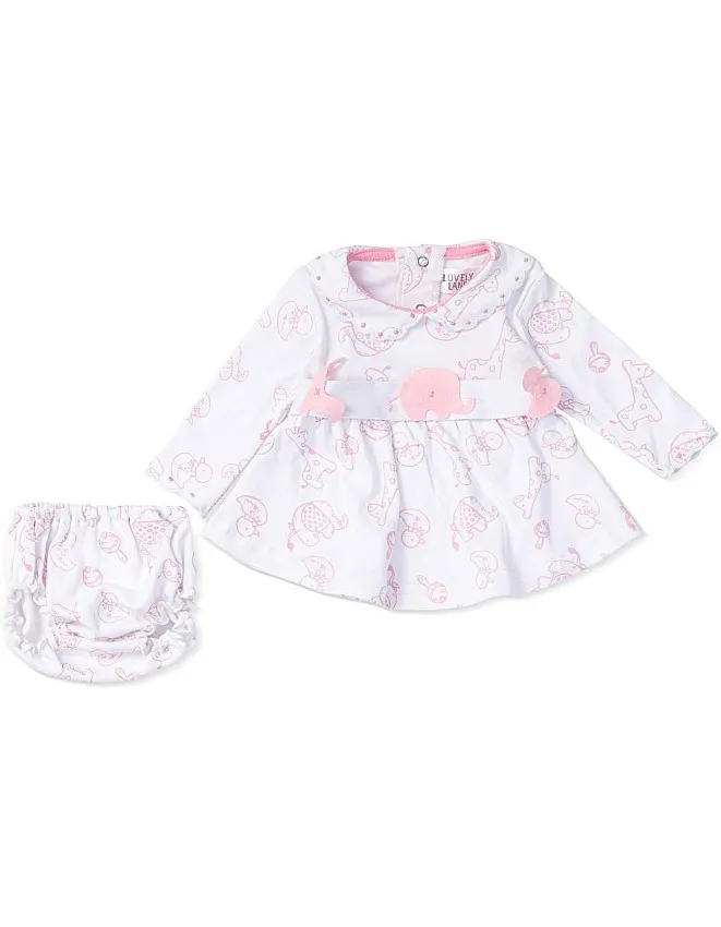 lovely land girls white dress with pink all over print Dress