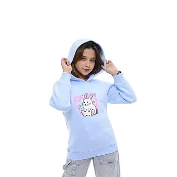 AKY Printed Girls Hoodies Cotton Melton Baby Blue
