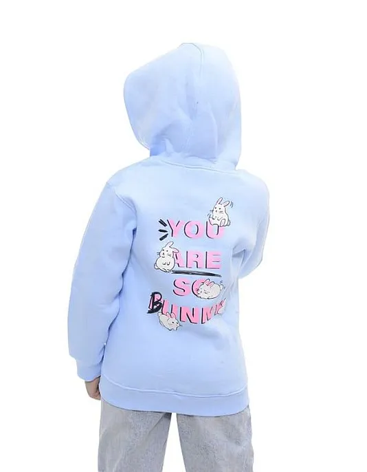 AKY Printed Girls Hoodies Cotton Melton Baby Blue