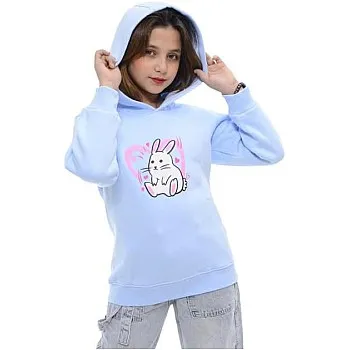 AKY Printed Girls Hoodies Cotton Melton Baby Blue
