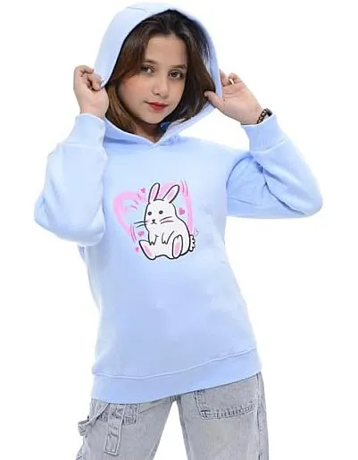 AKY Printed Girls Hoodies Cotton Melton Baby Blue