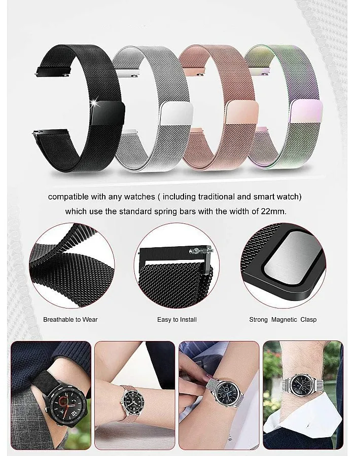 General Watch Band Metal mesh Watch Band Magnetic Absorption Loop Watch Band 14mm for huami amazfit 1 Silver