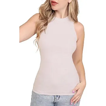 Dabbagh Women’s Ribbed Seamless Halter Neck Tank Top – Soft Stretch Lycra, No Side Seams, Slim Fit Sleeveless Shirt, Available in Short and Long Styles for Casual & Daily Wear