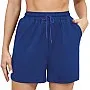 Sports shorts - High waist shorts with side pockets and drawstring waist shorts - women