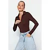 Trendyol Woman Zipper Collar Detailed Snap Snap Elastic Knitted Bodysuit TWOAW24BD00005 body
