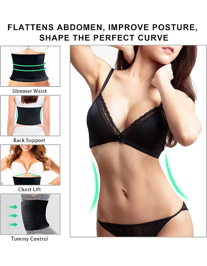 Waist Trainer for Women, TunTenDo Me Up Bandage Wrap, Adjustable Wrapped Lumbar Support Belt, Body Shaper, Comfortable Back Brace for Lower Back Pain Relief (Black)