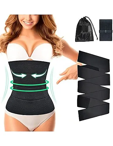 Waist Trainer for Women, TunTenDo Me Up Bandage Wrap, Adjustable Wrapped Lumbar Support Belt, Body Shaper, Comfortable Back Brace for Lower Back Pain Relief (Black)