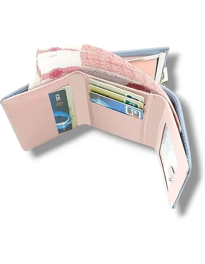 Generic Elegant Women's Small Cute Tri-Fold Wallet, Pink 4, Faux Leather, 7 Card Slots, Waterproof