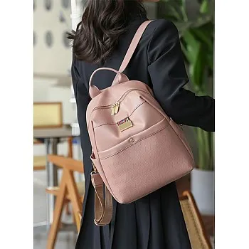 Pink Women Backpack, Faux Leather, Padded Design, with Decorative Shoulder Strap