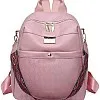 Pink Women Backpack, Faux Leather, Padded Design, with Decorative Shoulder Strap