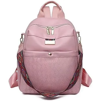 Pink Women Backpack, Faux Leather, Padded Design, with Decorative Shoulder Strap
